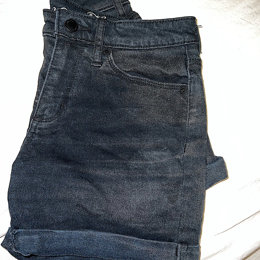 High waisted black denim shorts